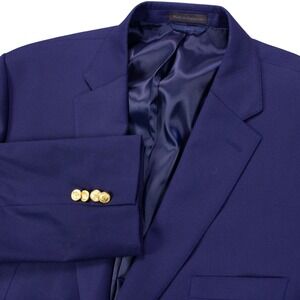 Lauren Ralph Lauren Mens‎ 50R Blue Wool Coolmax Poly Gold Button Blazer Jacket